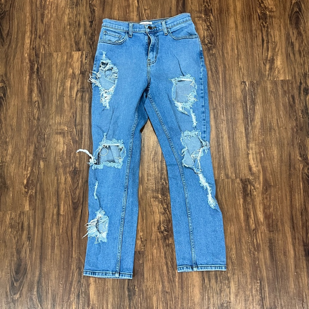 Vibrant MIU Distressed Boyfriend Jeans